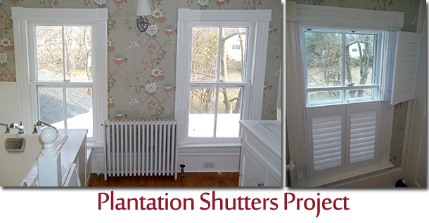 Plantation shutters installed in a bathroom